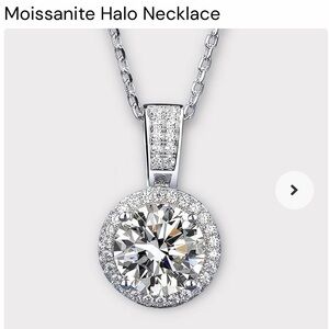 Elegant Silver Moissanite Halo Necklace and Earring Set.